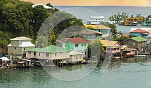 Houses on stilts in the Oak Ridge area of Roatan, Honduras