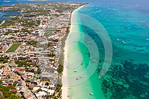 Houses and streets on the island of Boracay, Philippines, top view.