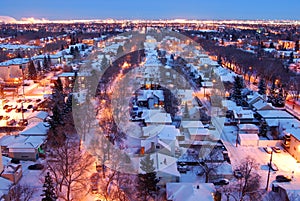 Houses and streets in a winter night