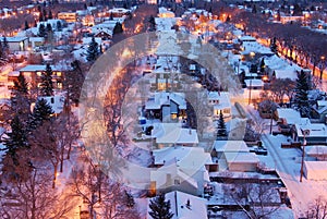Houses and streets in a winter night