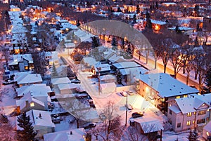 Houses and streets in a winter night