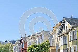 Houses in the suburbs of San Francisco in California with victorian style exterior