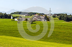 Houses surrounded by meadows