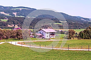 Houses surrounded by meadows