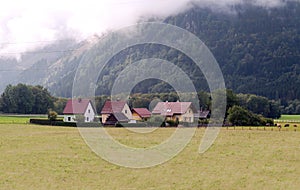 Houses surrounded by meadows