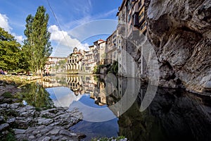 Houses suspended above the Bourne river in Pont en Royans village