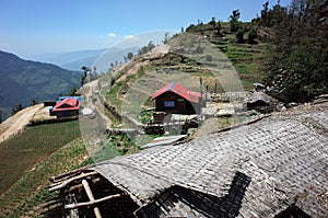Houses and terraces in Dakachu village along trail between Jiri and Lukla
