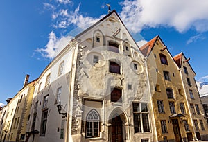 Houses `Three sisters` on Pikk street in Tallinn old town, Estonia