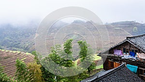 houses in Tiantouzhai village and terraced hills