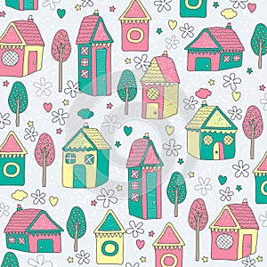 Houses and trees background illustration