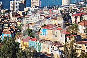 Houses of Valparaiso view from Cerro San Juan de Dios Hill - Valparaiso, Chile