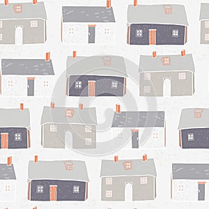 Houses Village Vector xmas Repeat Grey Background