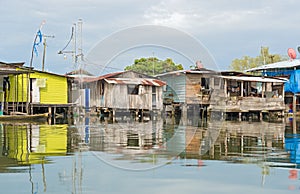 Houses on the water in Almirante, Panama photo