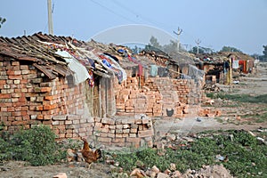 Houses of workers as part of brick factories in Sarberia, India.