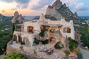 Housess with sea and sky and