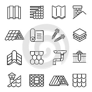 Housetop construction materials linear vector icons set