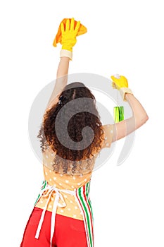 Housewife with cleaning spray