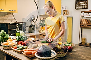 Housewife cooking, organic food preparation