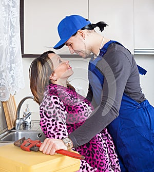 Housewife flirting with repairman