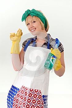 Housewife prepares to do housework
