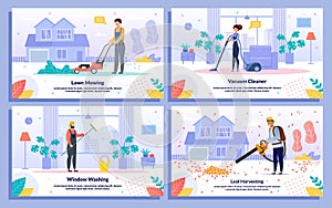 Housework, Cleaning Company Flat Vector Banner Set