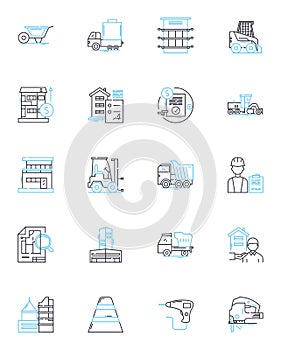 Housing developers linear icons set. Construction, Real Estate, Development, Buildings, Properties, Neighborhoods