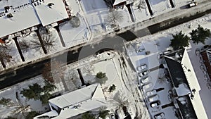 Housing development aerial view suburban in a snow covered town beautiful house countryside