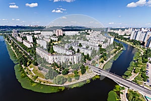 Housing estate with river channels Rusanovka housing estate. Kiev, Ukraine