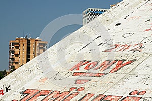 Housing Estates Seen Behind the Pyramid at Tirana