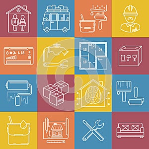 Housing and movement lineart minimal vector iconset on multicolor checkered texture photo