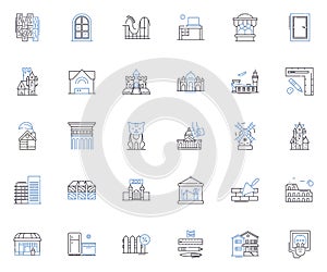 Housing options line icons collection. Apartments, Condos, Townhouses, Dormitories, Studios, Lofts, Villas vector and photo