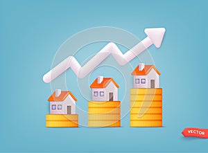 Housing price rising up, real estate or property growth concept. Real estate transaction and rising of property value. 3D Web