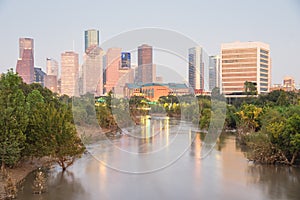 Houston Downtown Bayou River Sunset