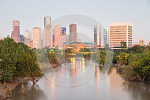 Houston Downtown Bayou River Sunset