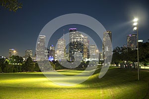 Houston downtown from buffalo bayou park photo