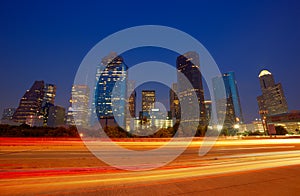 Houston downtown skyline at sunset dusk Texas