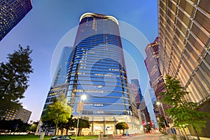 Houston Downtown skyline sunset at Texas US