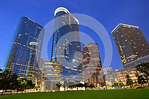 Houston Downtown skyline sunset at Texas US