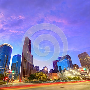 Houston Downtown skyline at sunset Texas US