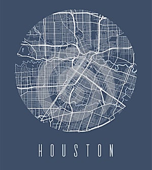 Houston map poster. Decorative design street map of Houston city  cityscape aria panorama