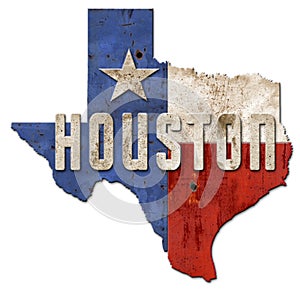 Houston Sign Grunge Texas Flag Lone Star Metal