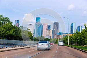 Houston skyline from Buffalo Bayou Pkwy Texas US photo