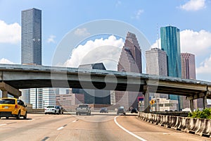 Houston skyline at Gulf Freeway I-45 Texas US