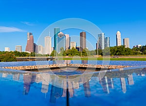 Houston skyline and Memorial reflection Texas US