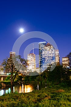 Houston skyline at night from Lindsy park