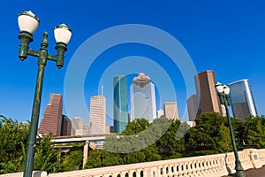 Houston skyline from Sabine St bridge Texas US