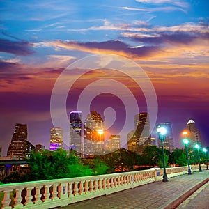 Houston skyline at sunset Sabine St Texas USA