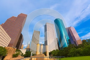 Houston skyline from Tranquility Park Texas US