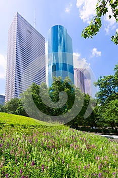 Houston skyline from Tranquility Park in Texas US