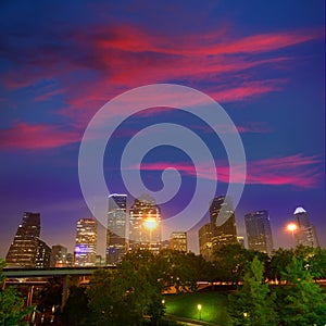 Houston skyline west view sunset Texas US